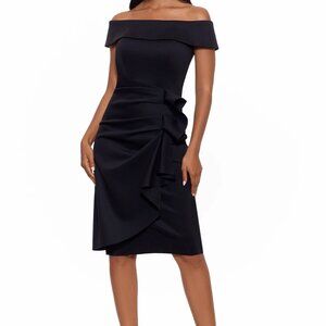 NWT Xscape Dress Vanessa Rouched Off the Shoulder Scuba Bodycon Black, Size 12
